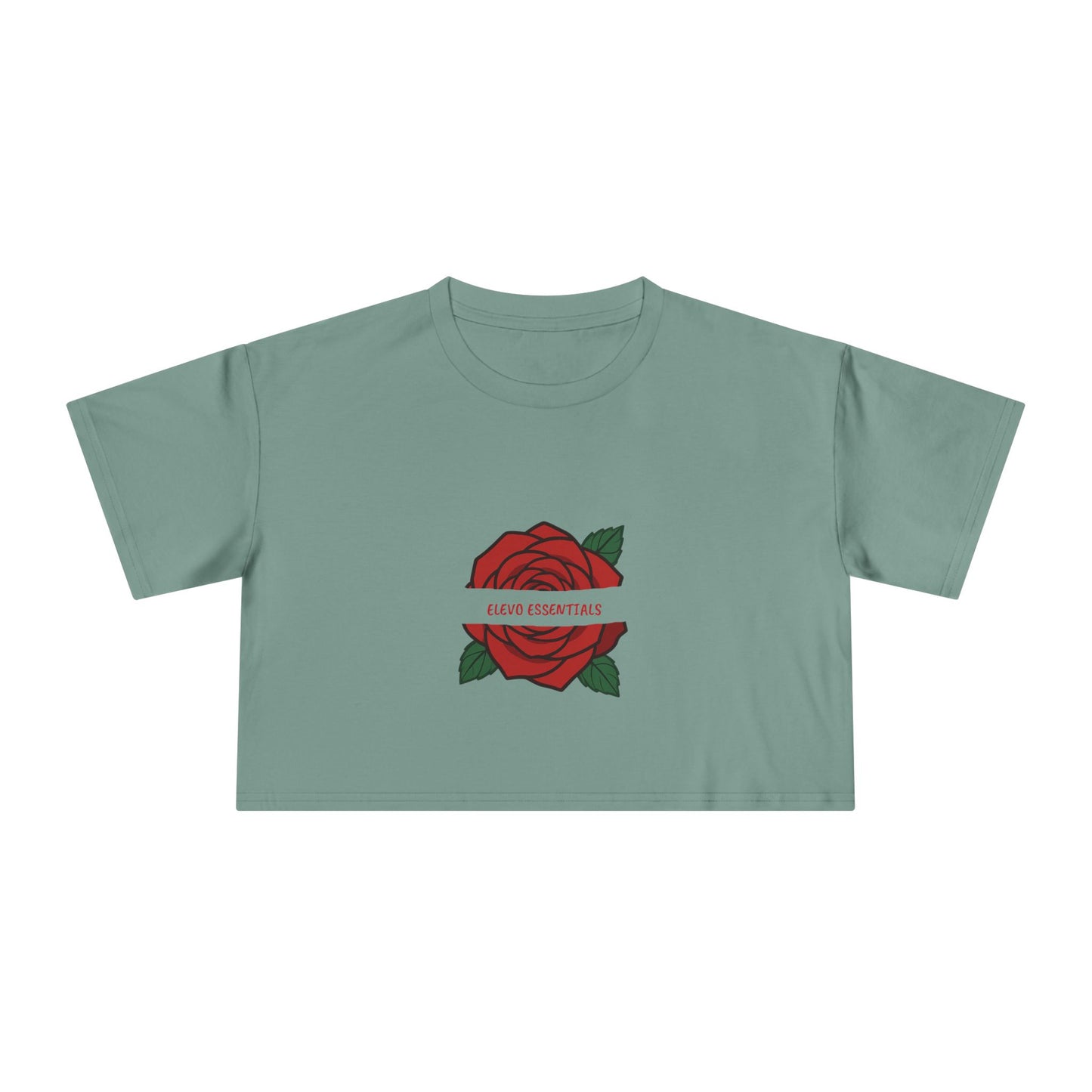 Floral Crop Tee - Elegant Rose Graphic Women's T-Shirt- unique sage colored