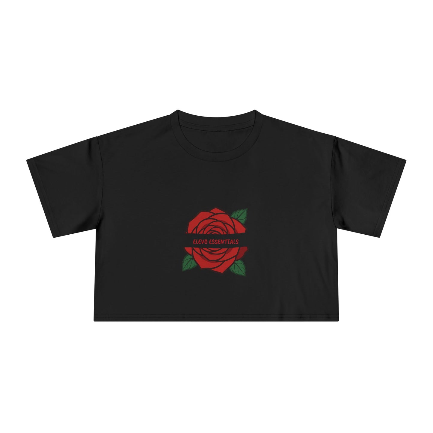 Black Floral Crop Tee - Elegant Rose Graphic Women's T-Shirt
