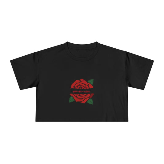 Black Floral Crop Tee - Elegant Rose Graphic Women's T-Shirt